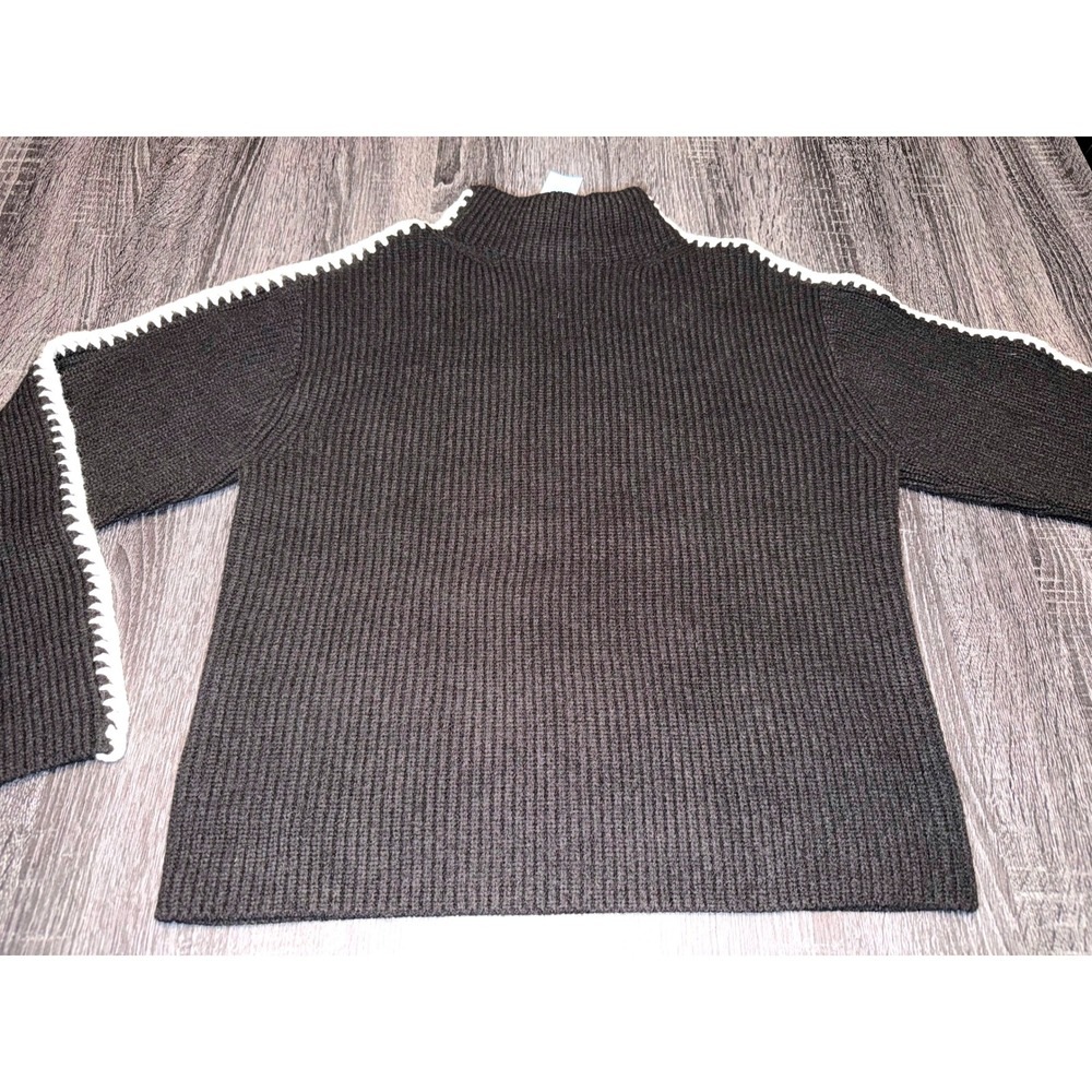 Ann Taylor Petite XS Black White Trim Rib Knit Sweater‎ Pullover NWT